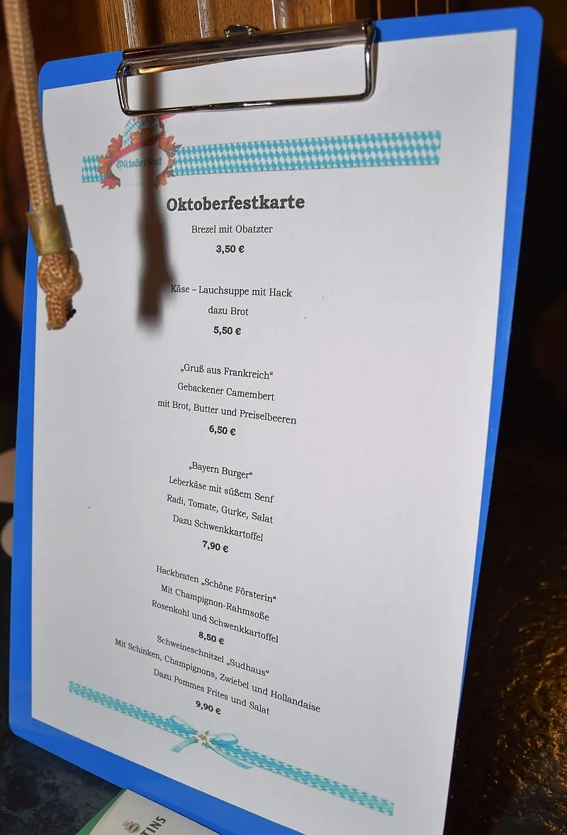 Speisekarte Oktoberfest 2018 im TC Neuss-Weckhoven e.V.