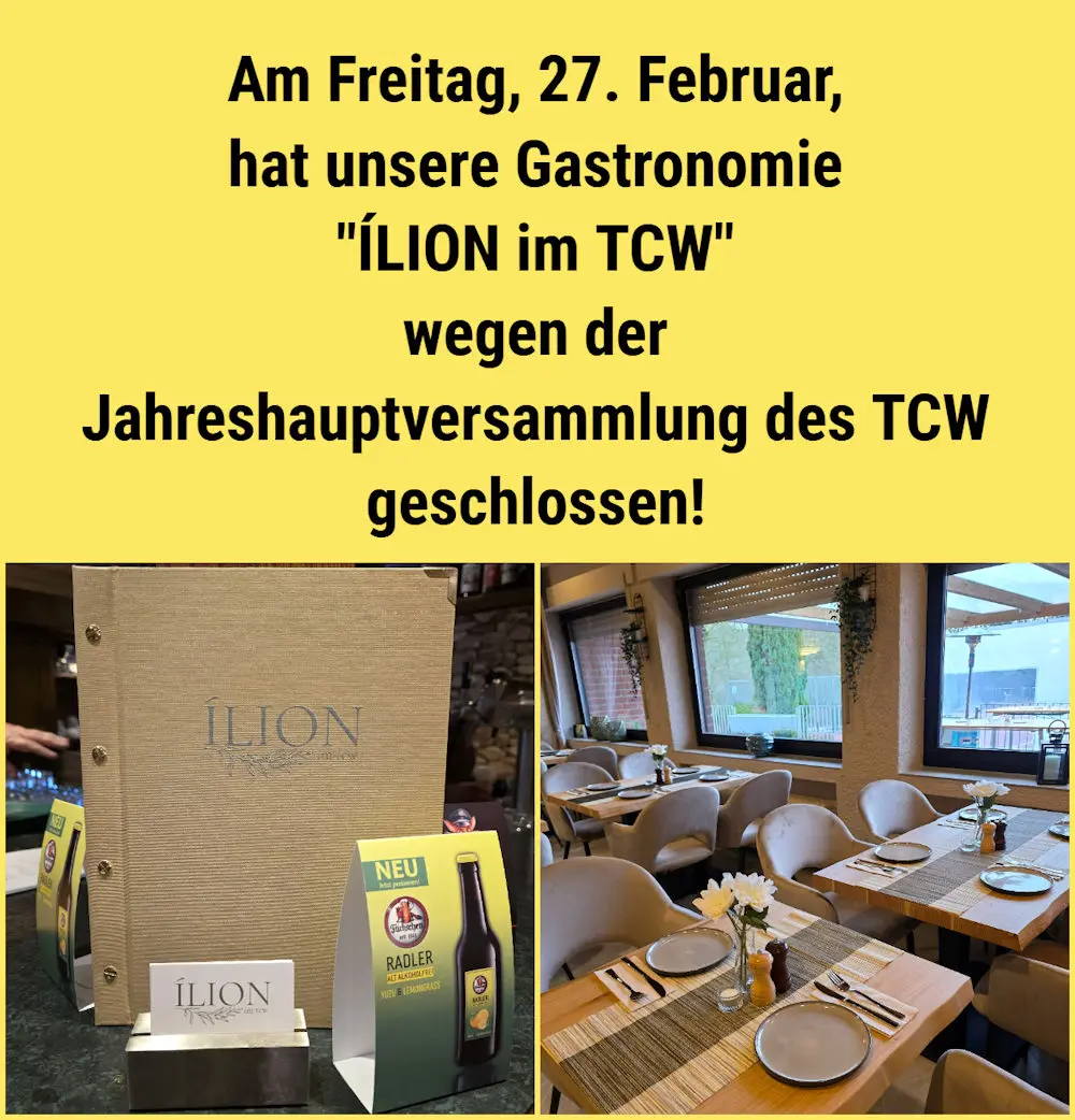 "ÍLION im TCW" am 27. Februar wegen JHV geschlossen "ÍLION im TCW" am 27. Februar wegen JHV geschlossen