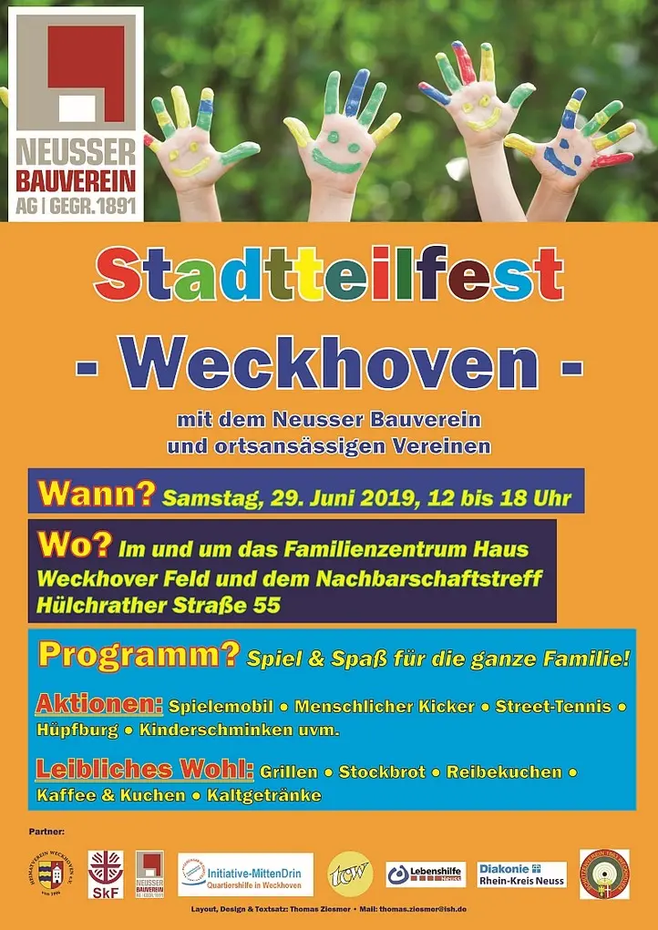 Werbeplakat Stadtteilfest Weckhoven 2019 mit dem TC Weckhoven e.V. Werbeplakat Stadtteilfest Weckhoven 2019 mit dem TC Weckhoven e.V.