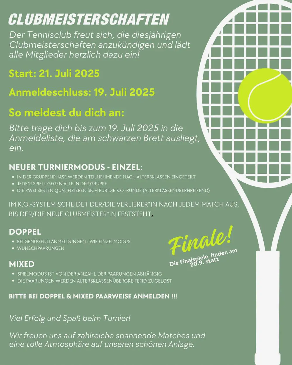 Neues Format: 'Finaltag' Clubmeisterschaften 2025