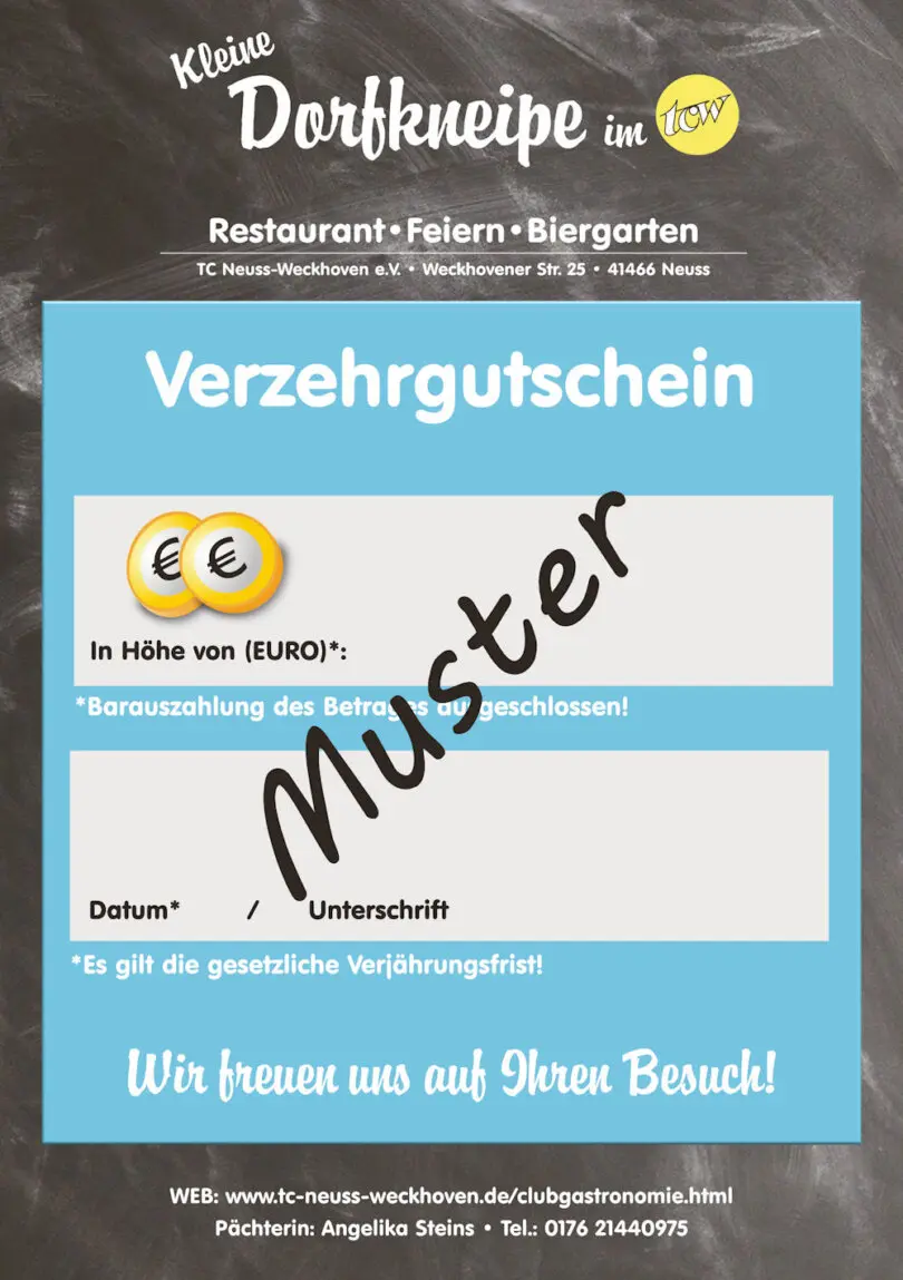 Gutschein der "Kleinen Dorfkneipe im TCW"