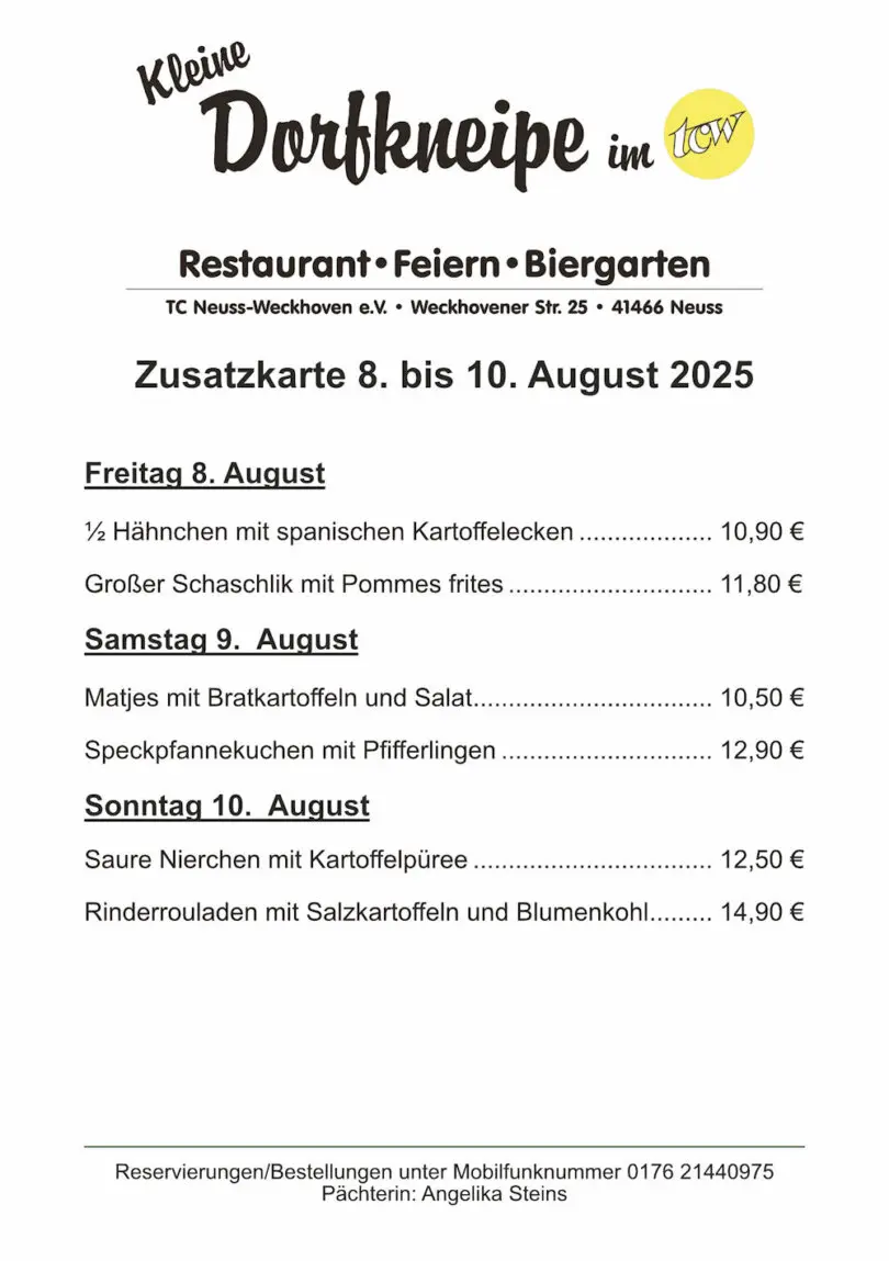 Zusatzangebote der "Kleinen Dorfkneipe im TCW" Zusatzangebote der "Kleinen Dorfkneipe im TCW"