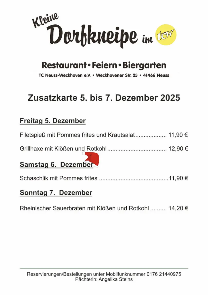 Zusatzangebote der "Kleinen Dorfkneipe im TCW"