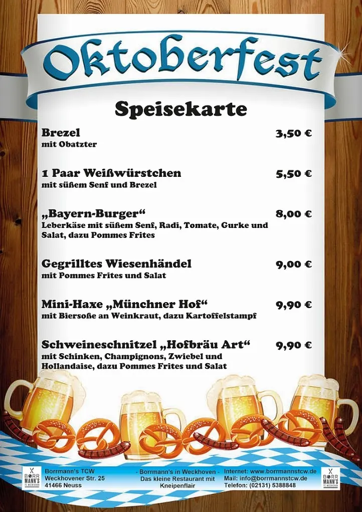 Speisekarte Oktoberfest 2019 im TC Neuss-Weckhoven e.V. Speisekarte Oktoberfest 2019 im TC Neuss-Weckhoven e.V.