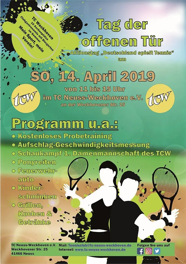 Werbeplakat Saisoneröffnung & 'Tag der offenen Tür' 2019 im TC Neuss-Weckhoven e.V. Werbeplakat Saisoneröffnung & 'Tag der offenen Tür' 2019 im TC Neuss-Weckhoven e.V.
