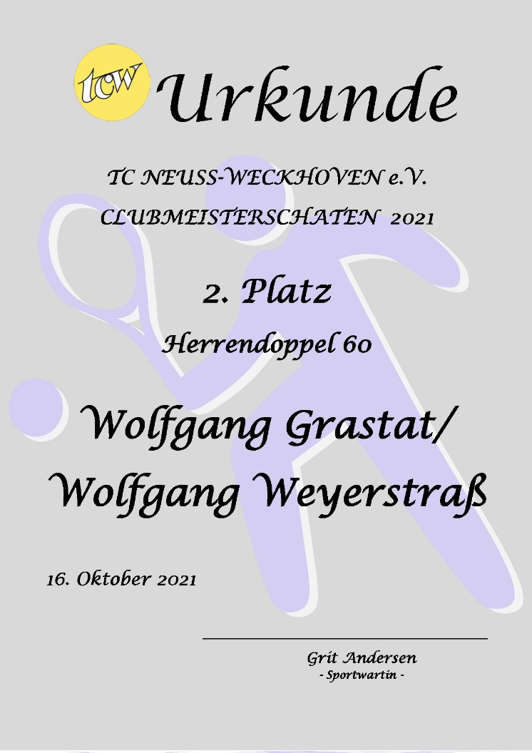 Urkunde Clubmeisterschaften TC Neuss-Weckhoven e.V. Urkunde Clubmeisterschaften TC Neuss-Weckhoven e.V.