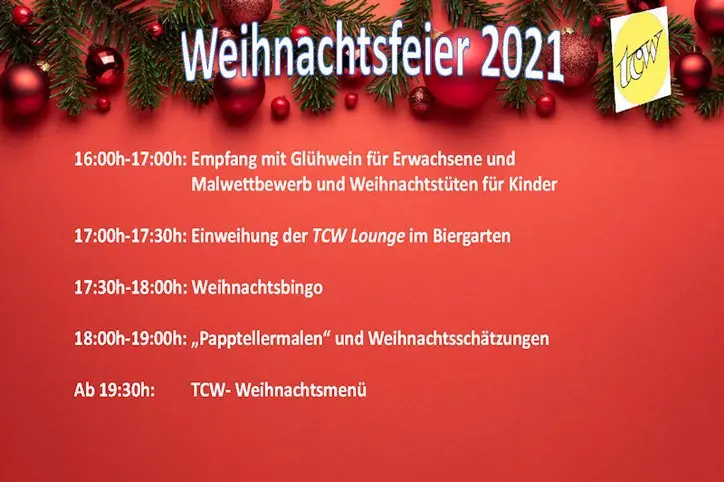 Programm Weihnachtsfeier 2021 des TCW Programm Weihnachtsfeier 2021 des TCW
